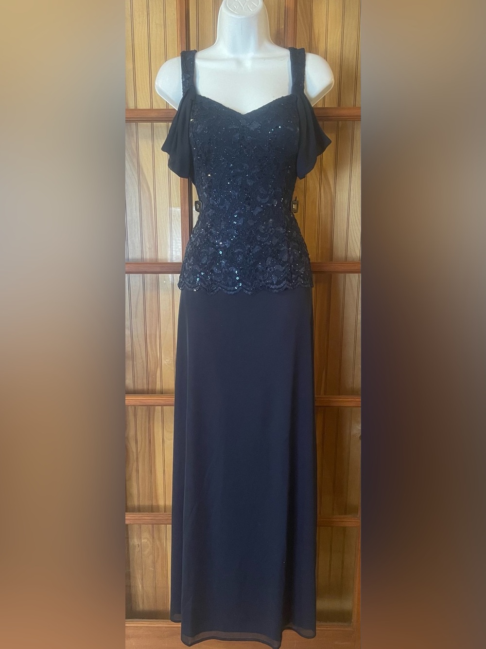 Onyx Nite Blue Sparkling Lace Maxi Dress